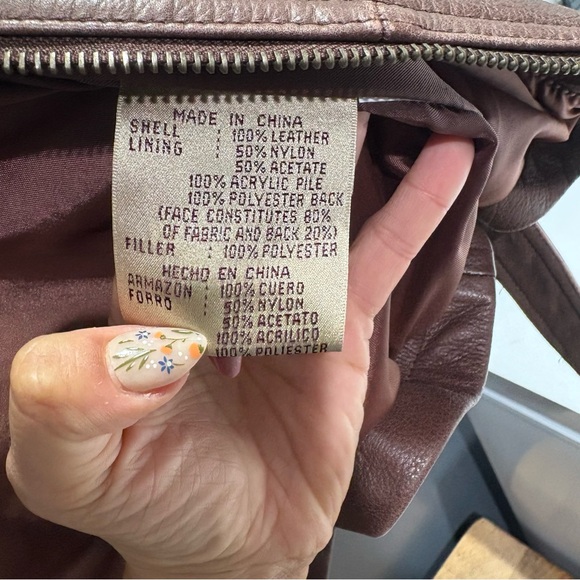 Colebrook & Co Vintage Women's Brown Leather Bomber Jacket Shearling Collar - Picture 9 of 14